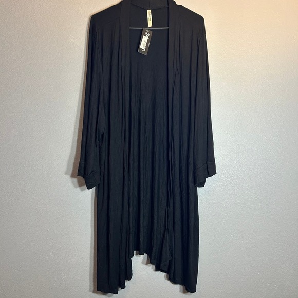 24seven Comfort Apparel Duster Cardigan Open Front Lightweight Black 4X - Picture 1 of 6